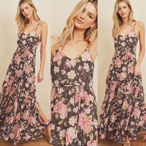 Gray/pink floral maxi dress - M